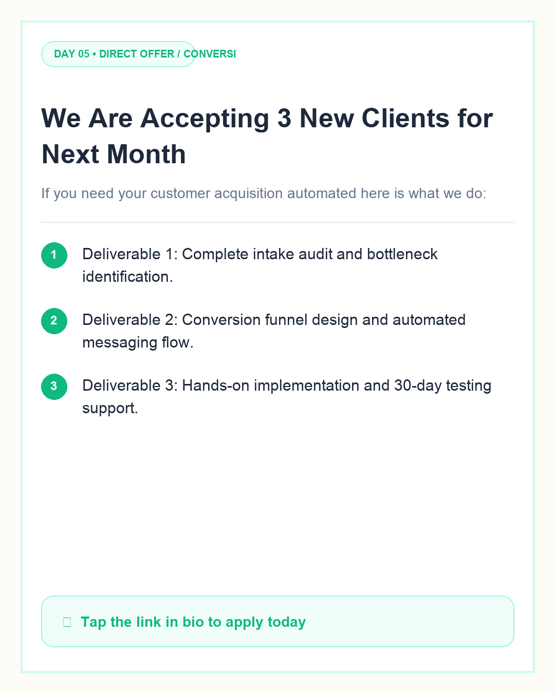 We Are Accepting 3 New Clients for Next Month